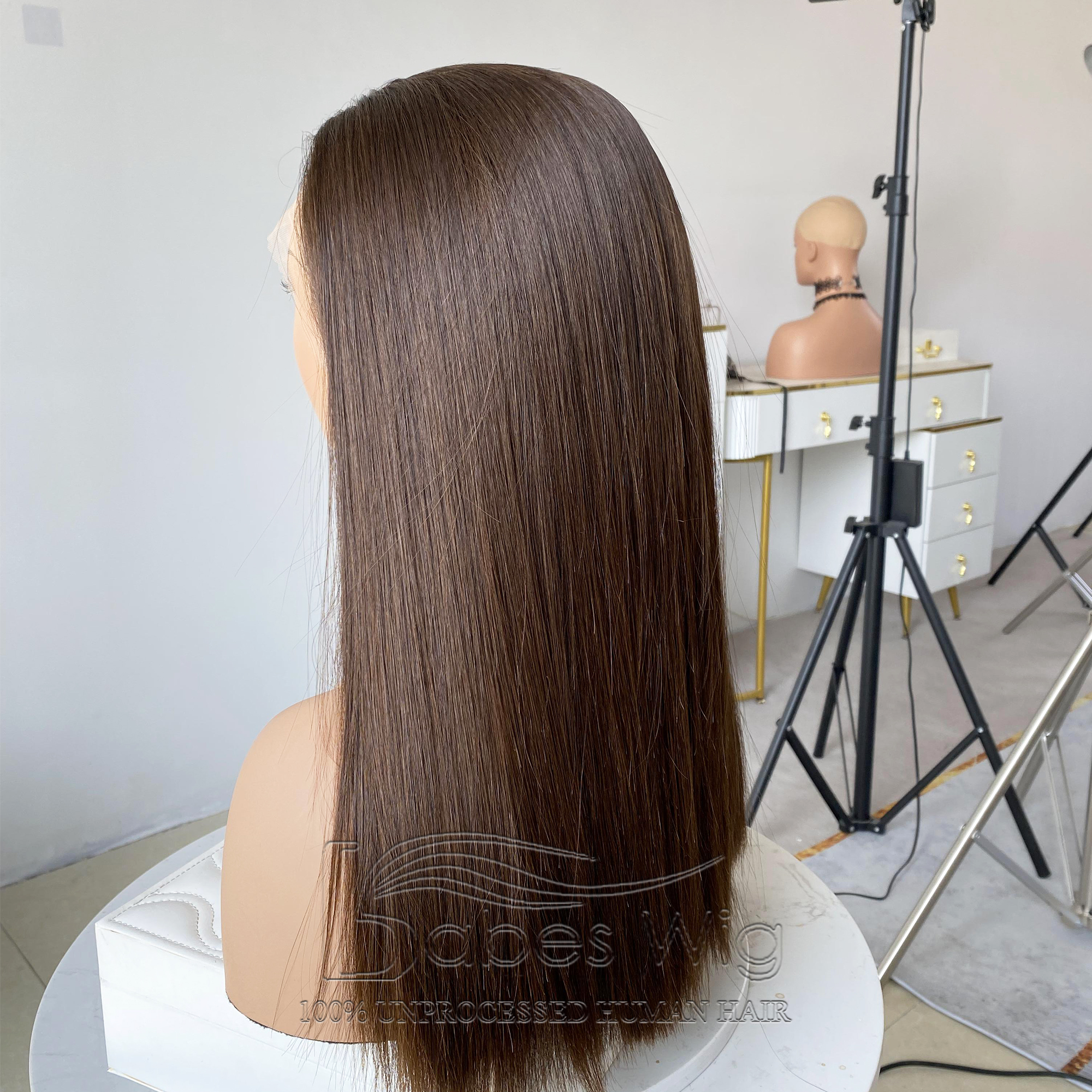 Straight Short Cut Bob Wig Brunette Brown Human Hair Glueless Lace Front Wig For Sale 