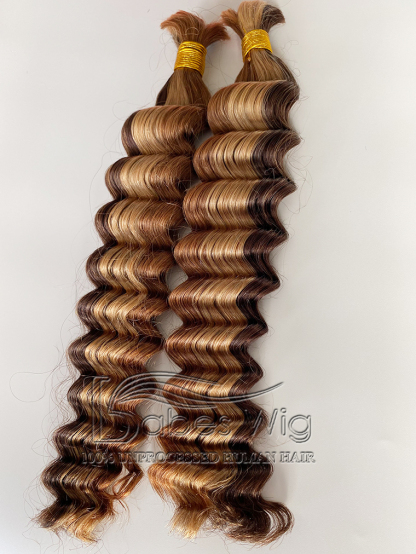 100% Human Hair Highlights Bulk Hair For Braiding Bundles #4/#27/#30 No Weft Deep Wave Braiding Hair Extension