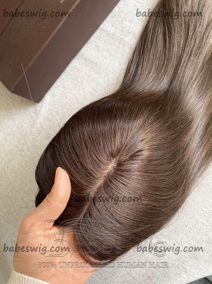 Human Hair Topper Natural Brown hair Straight 5x5” Silk Top Topper Real Human Hair Crown Toppers hair pieces for thin hair-BabesWIG