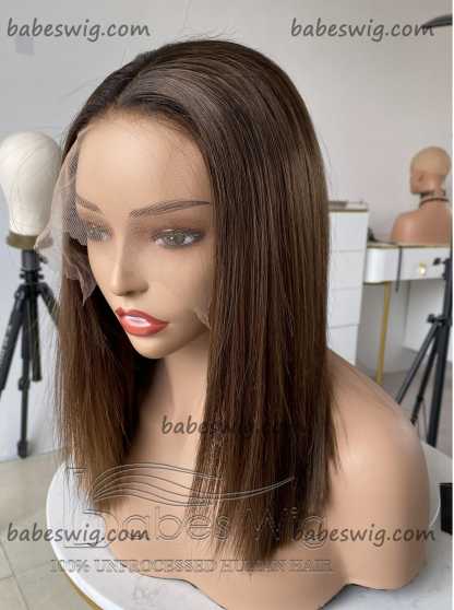 Straight Short Cut BOB Style Best Remy Human Hair Lace Front Wigs Brown Hair Lace Front Bob Wig for Women-BabesWIG