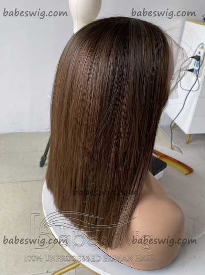 Straight Short Cut BOB Style Best Remy Human Hair Lace Front Wigs Brown Hair Lace Front Bob Wig for Women-BabesWIG