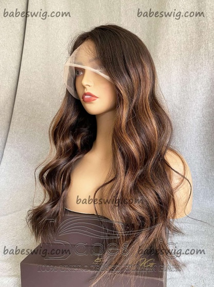 Copper Brown Balayage with Brown Base 100% Real Human Hair 13x6 Lace Frontal Human Hair Wigs Wavy Lace front human Hair Wig-BabesWIG