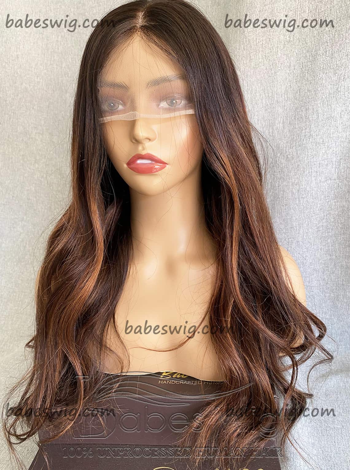  100% Real Human Hair 13x6 Lace Frontal Human Hair Wigs Copper Brown Balayage with Brown Base Wavy Lace front human Hair Wig-BabesWIG