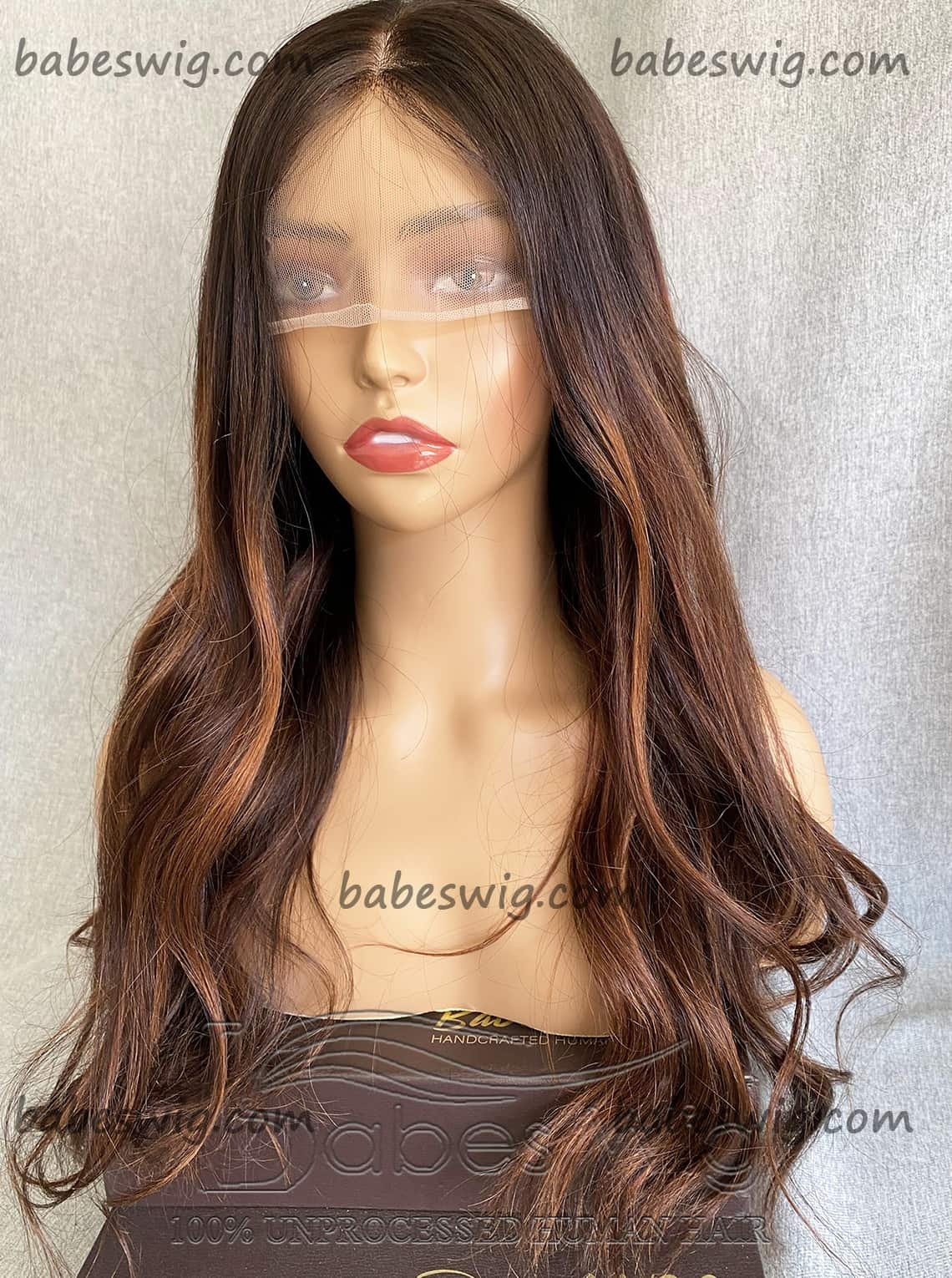  100% Real Human Hair 13x6 Lace Frontal Human Hair Wigs Copper Brown Balayage with Brown Base Wavy Lace front human Hair Wig-BabesWIG