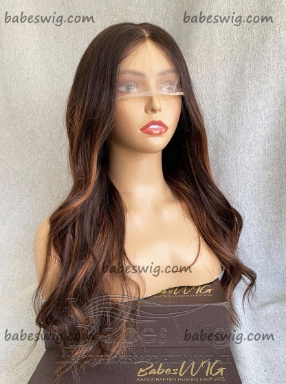  100% Real Human Hair 13x6 Lace Frontal Human Hair Wigs Copper Brown Balayage with Brown Base Wavy Lace front human Hair Wig-BabesWIG