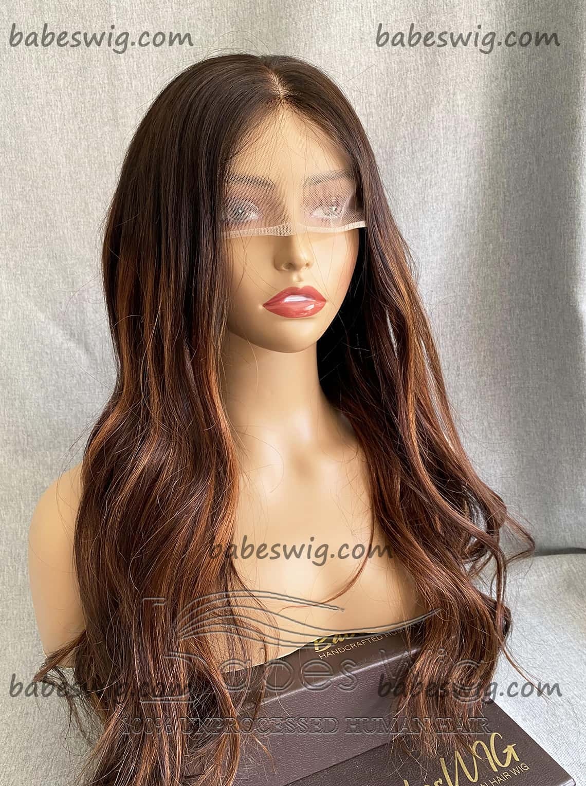  100% Real Human Hair 13x6 Lace Frontal Human Hair Wigs Copper Brown Balayage with Brown Base Wavy Lace front human Hair Wig-BabesWIG