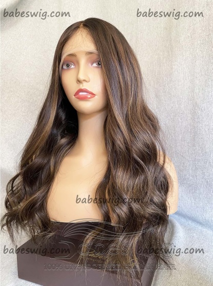 Soft Wavy Brown Balayage 100% Real Human Hair 13x6 Lace Front Wigs for Women Lace Wig
