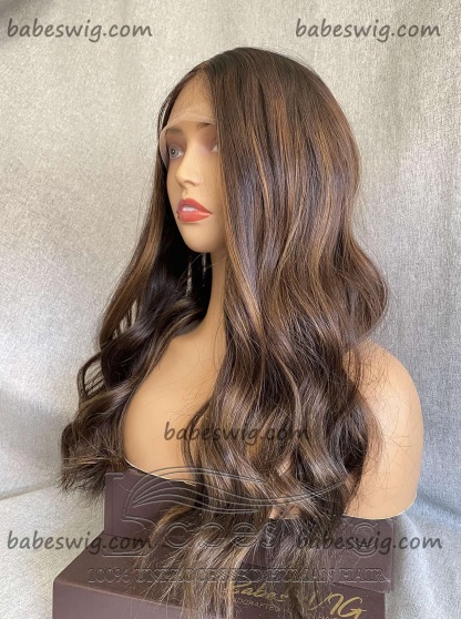 Soft Wavy Brown Balayage 100% Real Human Hair 13x6 Lace Front Wigs for Women Lace Wig