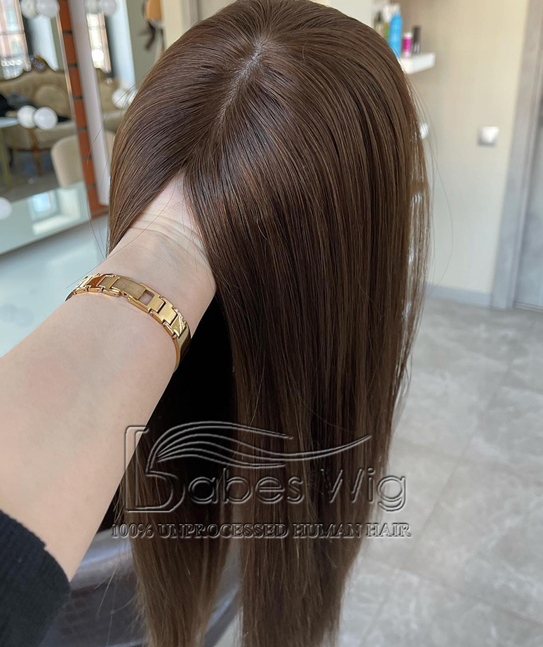 Best 100% Remy Human Hair Silk Top Topper 9x9 Cap Medium Brown Straight Hair Topper for Women