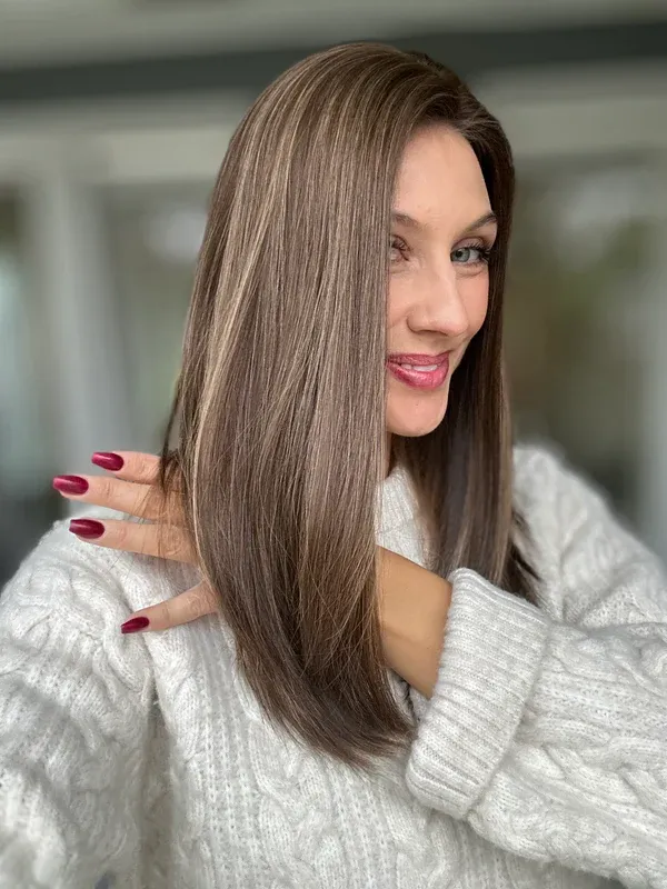 Silky Straight warm brown with bright blonde highlights 9*9 Silk Top Human Hair Topper Best Virgin Hair Silk Base Toppers for Women-BabesWIG