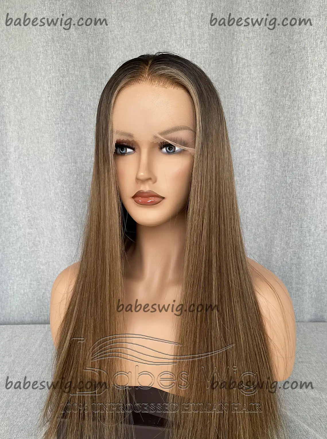Silky Straight Brown ombre Lace Wig 100% Human Hair 13*6 Lace Front Wigs for White Women Lace Front Wig Bleached Knots-BabesWIG