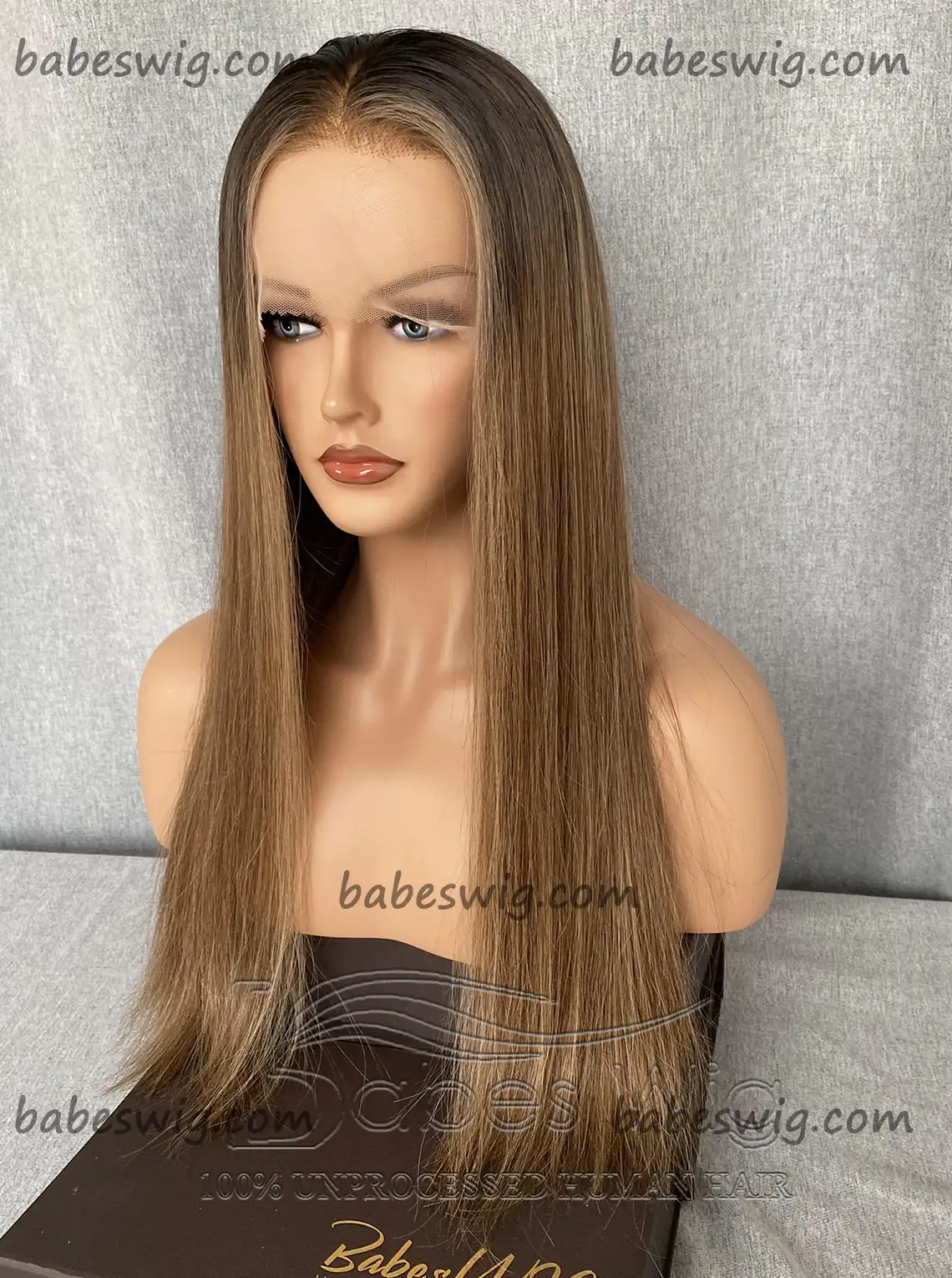 Silky Straight Brown ombre Lace Wig 100% Human Hair 13*6 Lace Front Wigs for White Women Lace Front Wig Bleached Knots-BabesWIG