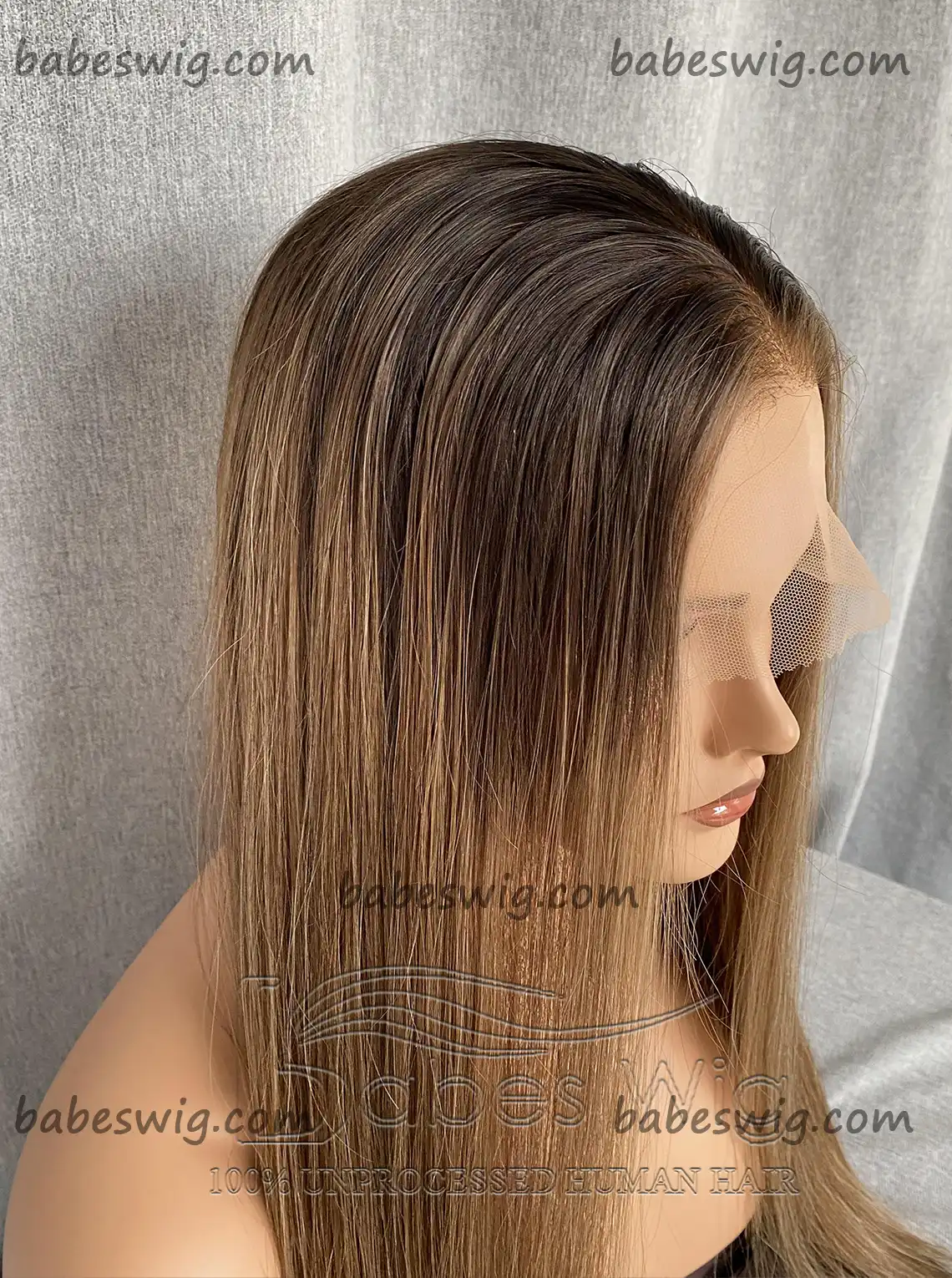 Silky Straight Brown ombre Lace Wig 100% Human Hair 13*6 Lace Front Wigs for White Women Lace Front Wig Bleached Knots-BabesWIG