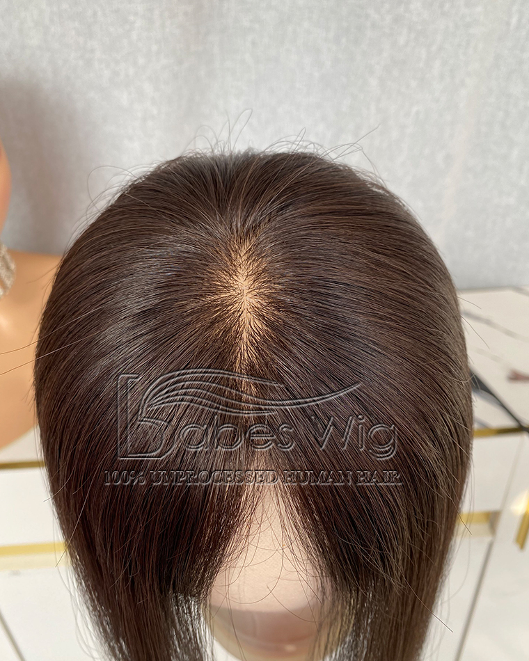 6*7 Virgin Straight Natural Black Human Hair Topper, Human Hair Piece Cover Breathable Silk Top Toupee with Clips in