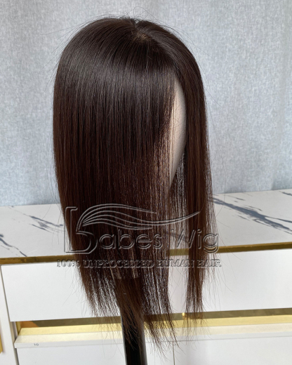 6*7 Virgin Straight Natural Black Human Hair Topper, Human Hair Piece Cover Breathable Silk Top Toupee with Clips in