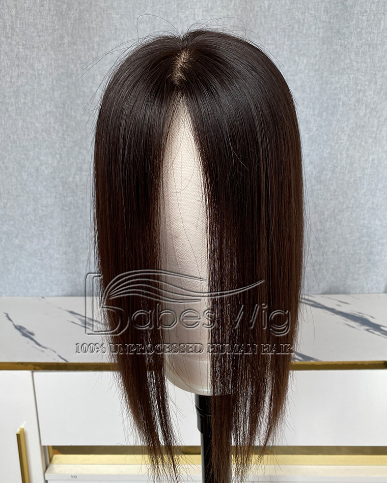 6*7 Virgin Straight Natural Black Human Hair Topper, Human Hair Piece Cover Breathable Silk Top Toupee with Clips in