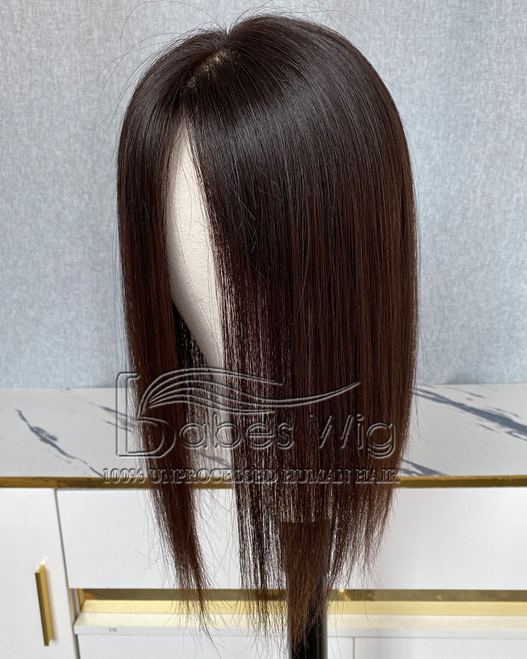 6*7 Virgin Straight Natural Black Human Hair Topper, Human Hair Piece Cover Breathable Silk Top Toupee with Clips in