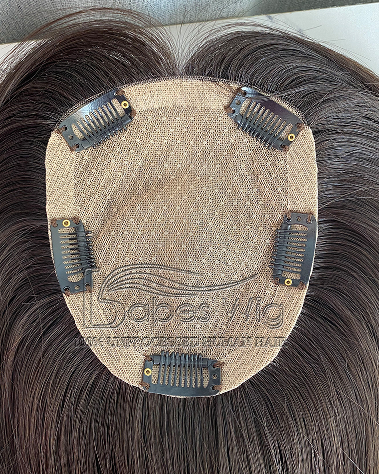 5*6 Virgin Straight Natural Black Human Hair Topper, Silk Base Virgin Hair Topper Human Hair Piece Cover Breathable Silk Top Toupee with Clips in