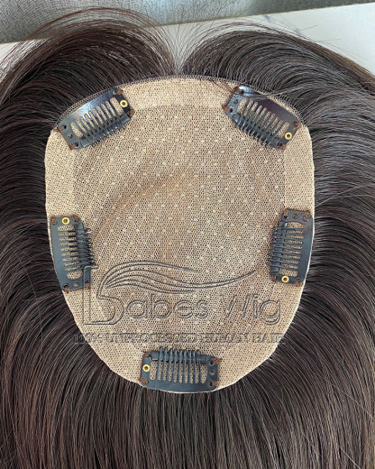 5*6 Virgin Straight Natural Black Human Hair Topper, Silk Base Virgin Hair Topper Human Hair Piece Cover Breathable Silk Top Toupee with Clips in