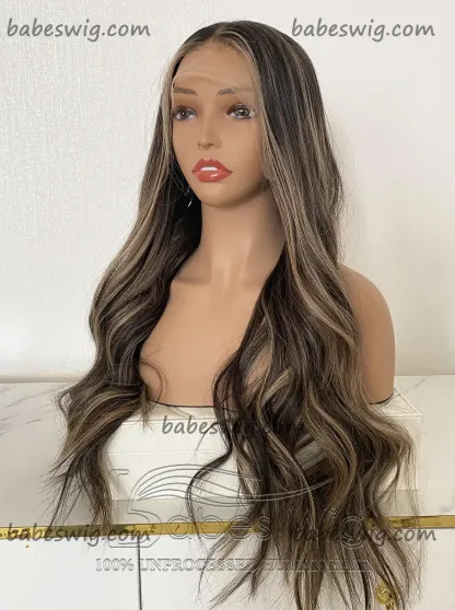 Luxury Wig Human Hair Wigs With Balayage Wavy Lace Front Human Hair Wigs for Women Bleaches Knots Best Quality Lace Wigs-BabesWIG