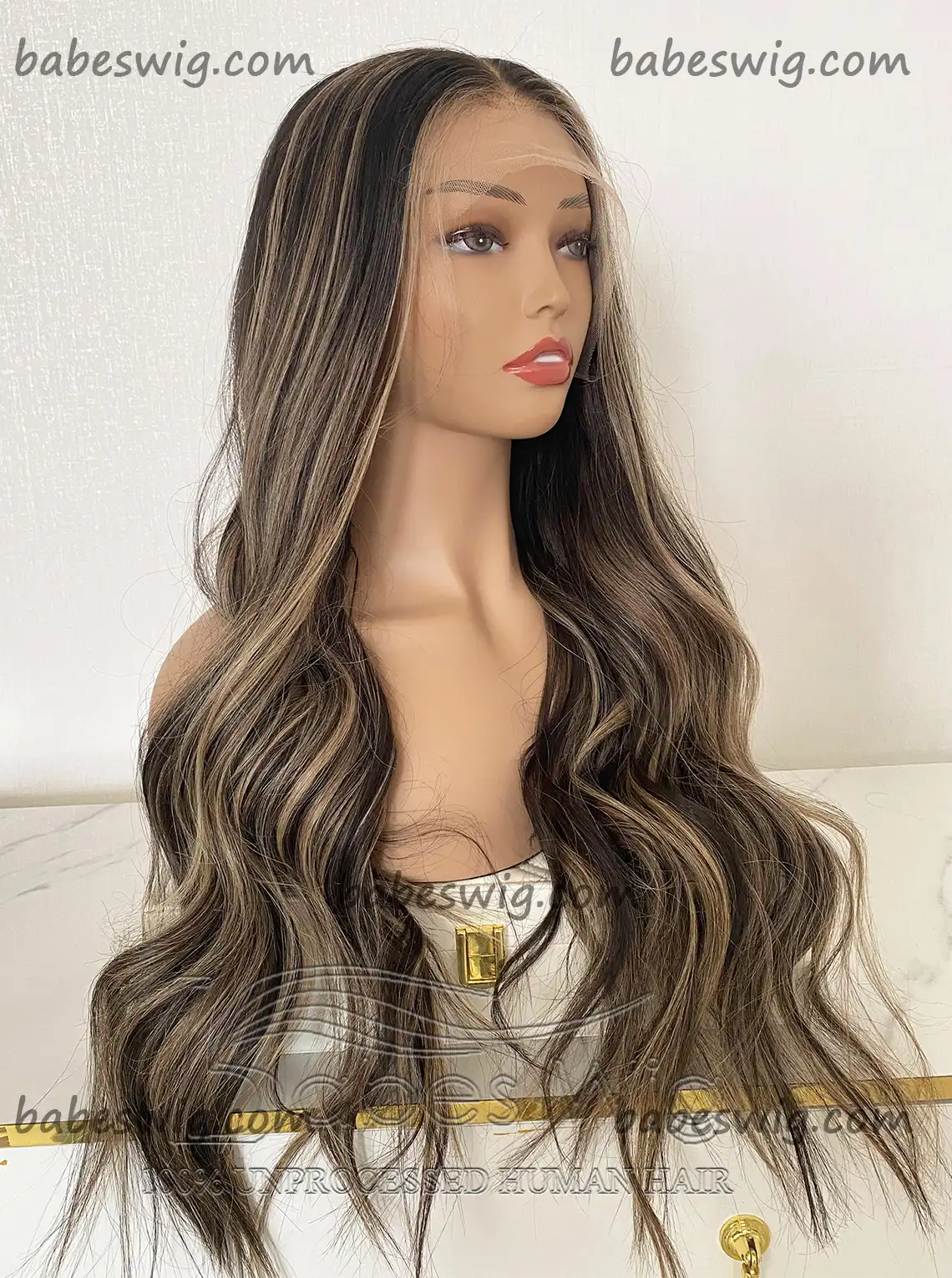 Luxury Wig Human Hair Wigs With Balayage Wavy Lace Front Human Hair Wigs for Women Bleaches Knots Best Quality Lace Wigs-BabesWIG