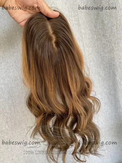 5x6 Soft Wavy Highlights Best Virgin Human Hair Silk Top Topper,Clip on hair topper for Women Crown Hair Toupee Hairpiece