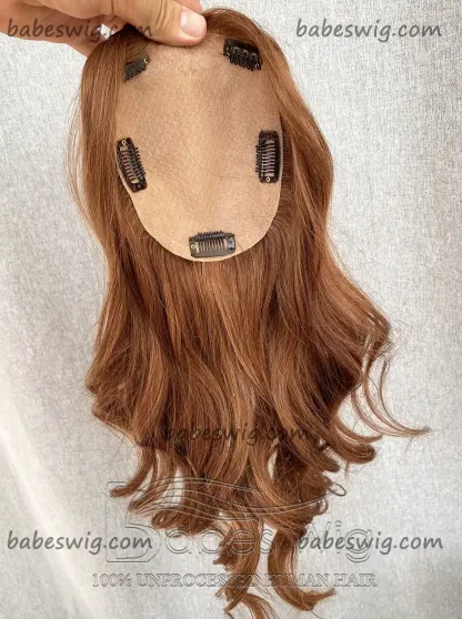 Ginger red 5*6 Silk Top Human Hair Toppers, Ginger Human Hair Toppers for Women Crown Hair Toupee Hairpiece-BabesWIG