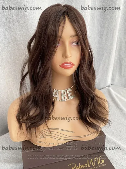 Brown Wavy 5*6 Silk Top Human Hair Toppers,Human Hair Toppers for Women Crown Hair Toupee Hairpiece-BabesWIG