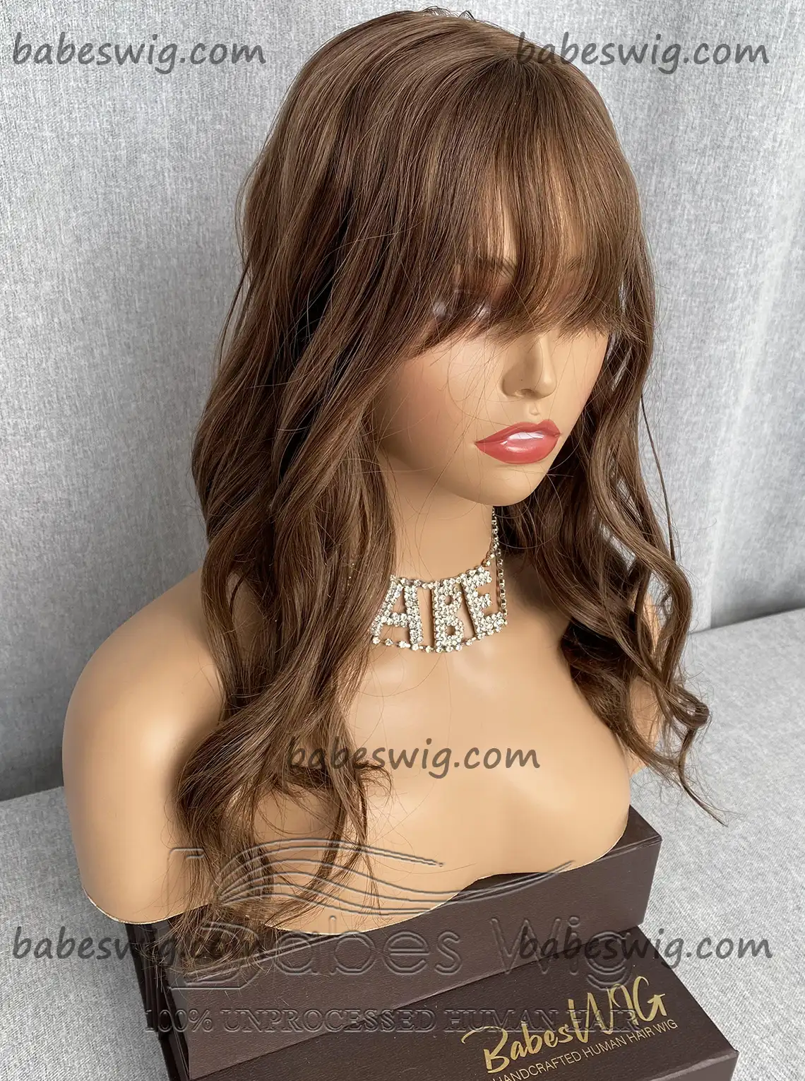 Brown Wavy 5*6 Silk Top Toppers With Bangs,Human Hair Topper with Bang for Women Crown Hair Toupee Hairpiece-BabesWIG