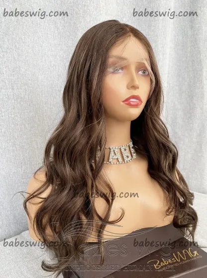  100% Human Hair Silk Base Lace Wig Ash Blonde Balayage Silk Top Human Hair Lace Front Wigs