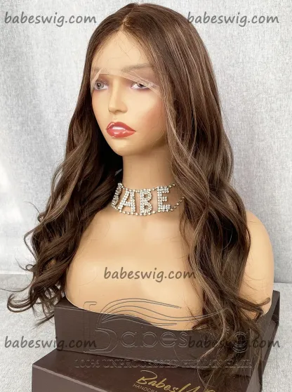  100% Human Hair Silk Base Lace Wig Ash Blonde Balayage Silk Top Human Hair Lace Front Wigs