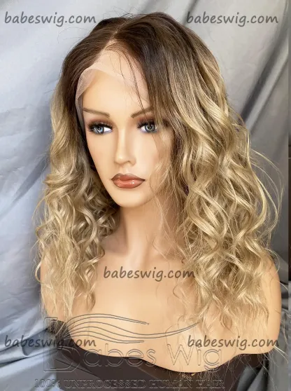 100% Virgin Human Hair Lace Front Wig Ombre Medium Brown to Blonde Lace Front Wigs For White Women With Pre-plucked hairline
