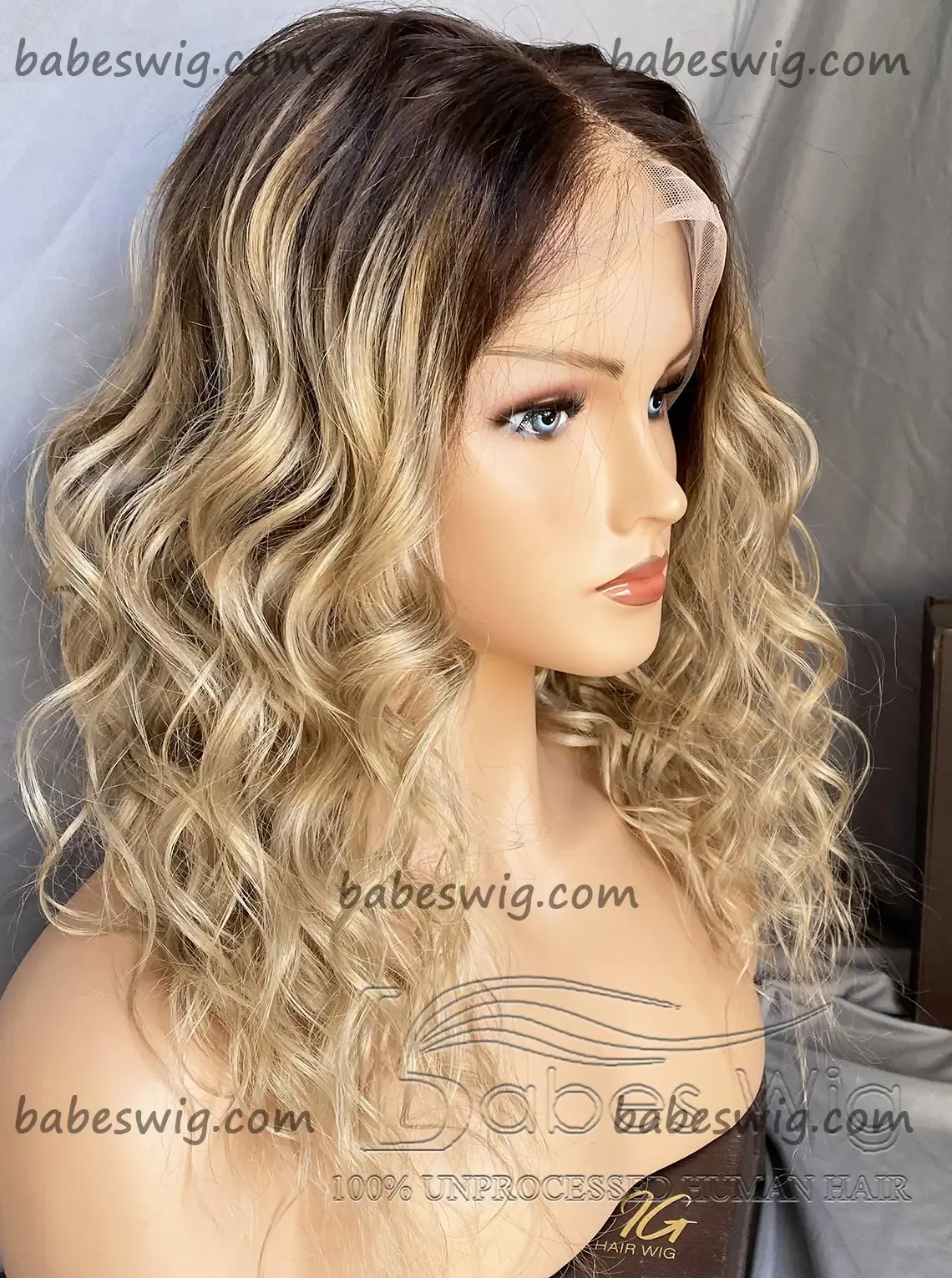 100% Virgin Human Hair Lace Front Wig Ombre Medium Brown to Blonde Lace Front Wigs For White Women With Pre-plucked hairline