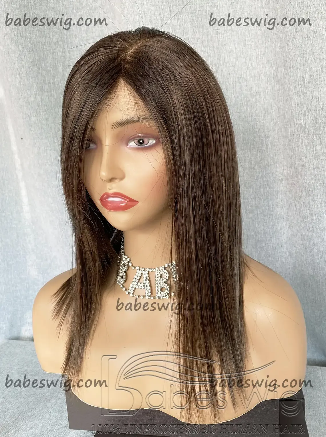 100% Human Hair Lace Front Wigs with Fringe Light Ash Brown Straight Short cut Bob Lace Front Human Hair Wigs With Side Bangs -BabesWIG