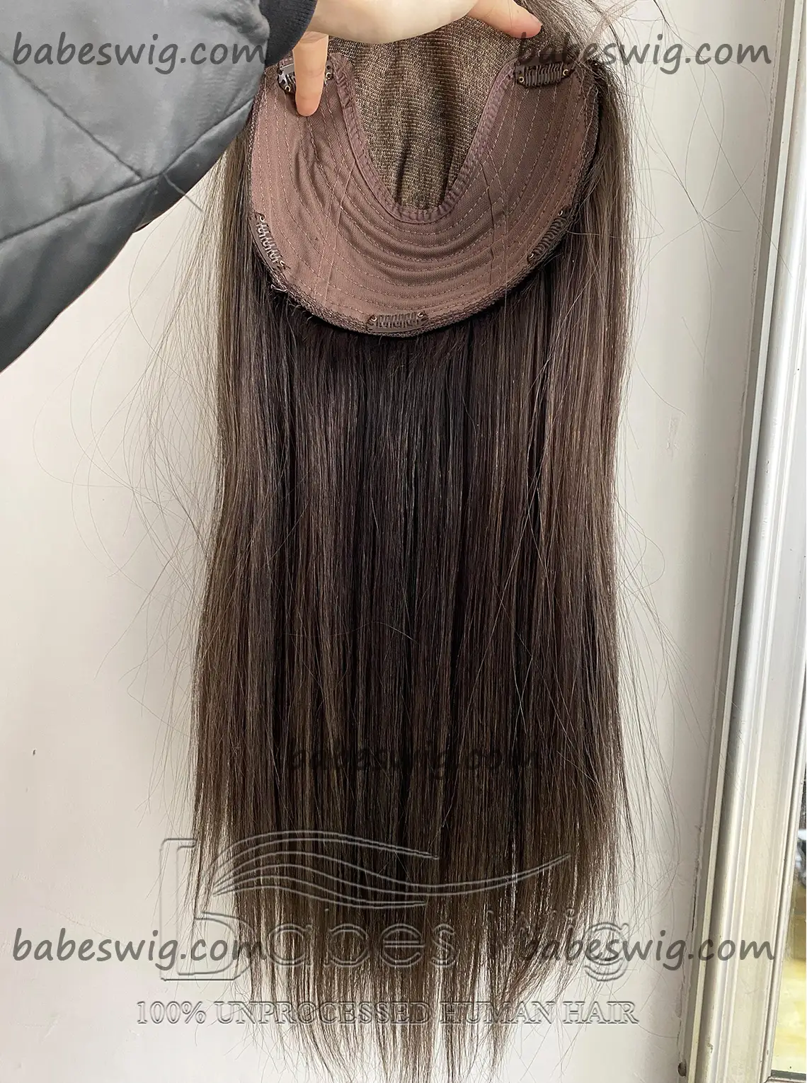 8*8 Cap Lace Front Topper Dark Brown Straight Human Hair Lace Top Topper for White Women Lace top with wefted back Clip on hair topper-BabesWIG