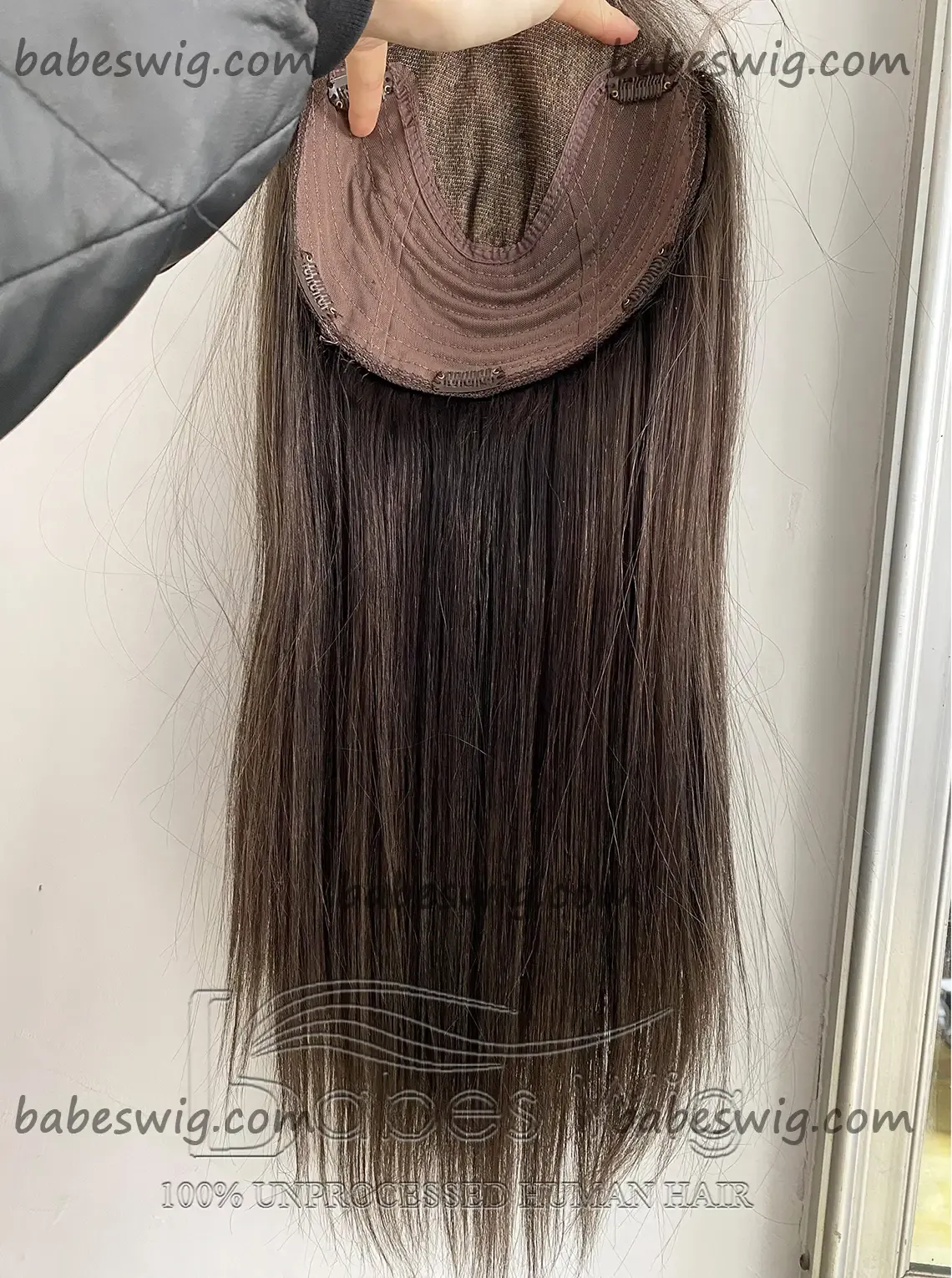 8*8 Cap Lace Front Topper Dark Brown Straight Human Hair Lace Top Topper for White Women Lace top with wefted back Clip on hair topper-BabesWIG