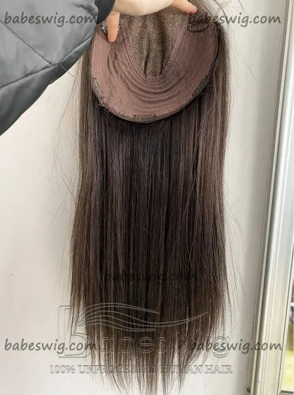 8*8 Cap Lace Front Topper Dark Brown Straight Human Hair Lace Top Topper for White Women Lace top with wefted back Clip on hair topper-BabesWIG