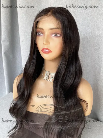 Long Soft Natural Black Human Hair 13*6 Lace Front Wig Wavy Lace Front Human Hair Wigs for Women Bleached Knots-BabesWIG
