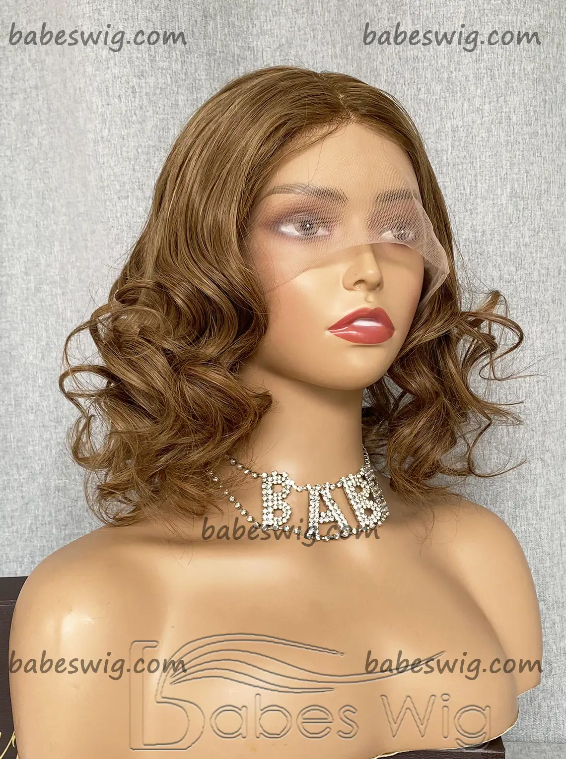 Short Curly Bob Wigs 100% Remy Human Hair Lace Front Wig Ash Blonde Glueless Lace Front Wigs for Women-BabesWIG