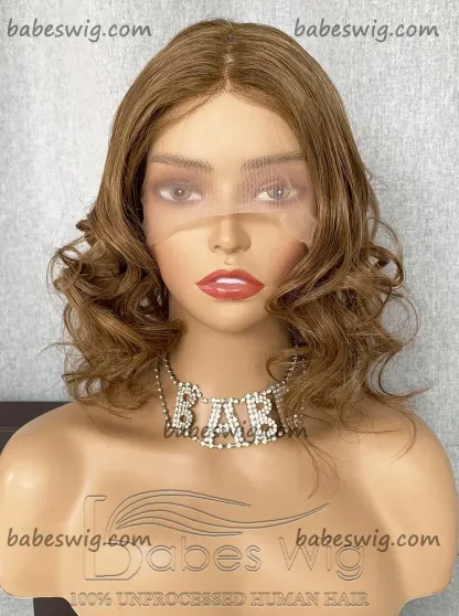 Short Curly Bob Wigs 100% Remy Human Hair Lace Front Wig Ash Blonde Glueless Lace Front Wigs for Women-BabesWIG