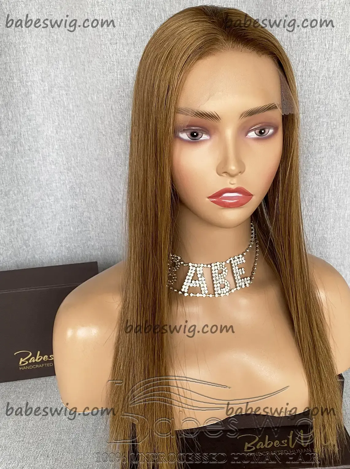 Long Soft Striaght Light Brown Human Hair Glueless Lace Front Wig For Sale