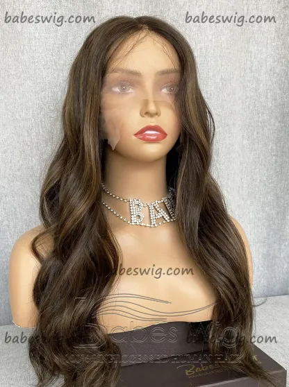 Glueless 100% Remy Human Hair Lace Front Wigs Brown Brunette with Ash blond Balayage Lace Front Human Hair Wig-BabesWIG