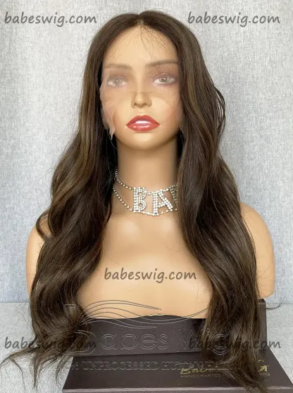 Glueless 100% Remy Human Hair Lace Front Wigs Brown Brunette with Ash blond Balayage Lace Front Human Hair Wig-BabesWIG