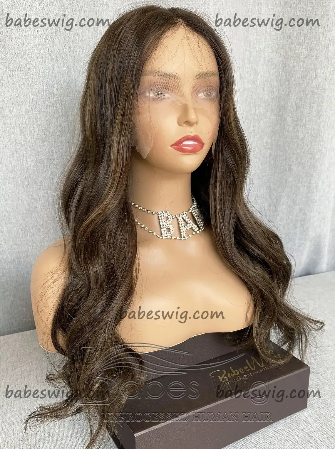Glueless 100% Remy Human Hair Lace Front Wigs Brown Brunette with Ash blond Balayage Lace Front Human Hair Wig-BabesWIG