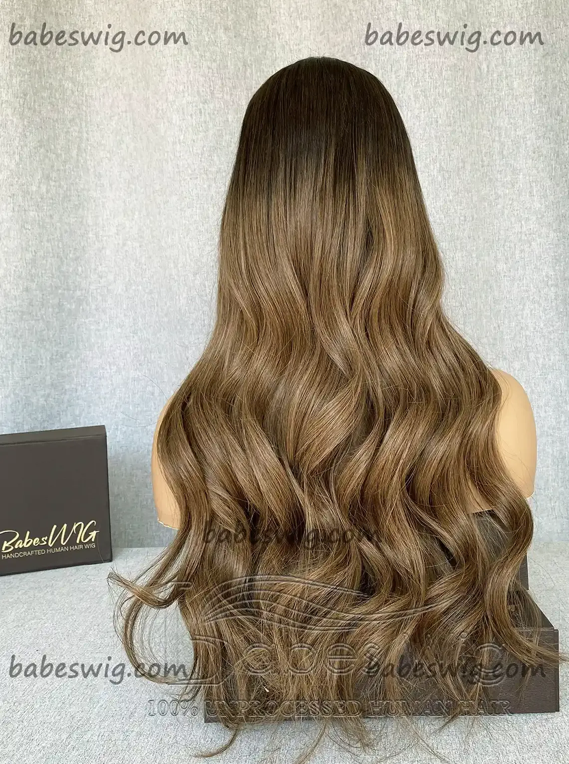 Glueless Best 100% Remy Human Hair Lace Front Wig Ombre Dark Roots to Brown Wavy Lace Frontal Human Hair Wigs 