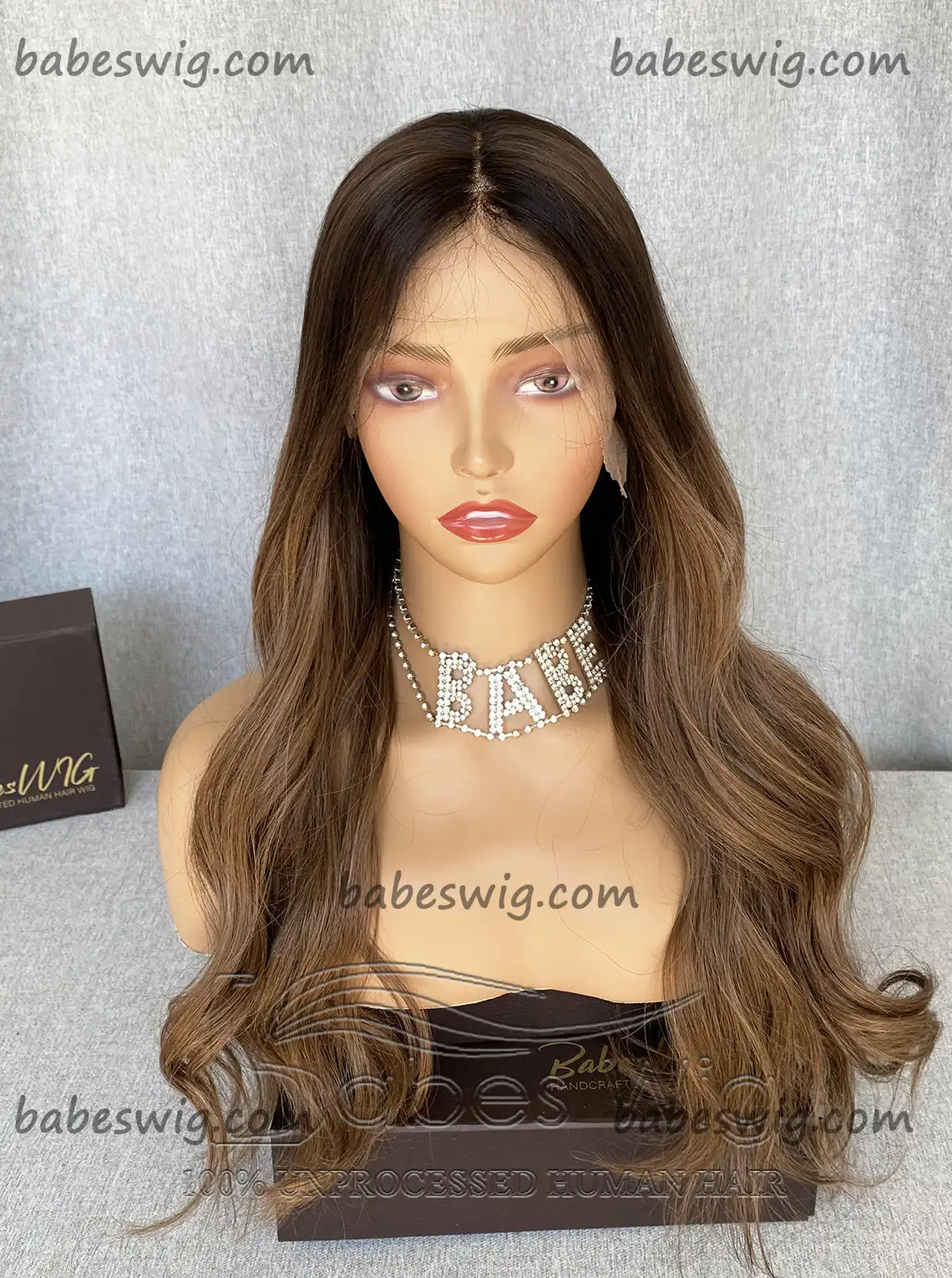 Glueless Best 100% Remy Human Hair Lace Front Wig Ombre Dark Roots to Brown Wavy Lace Frontal Human Hair Wigs 