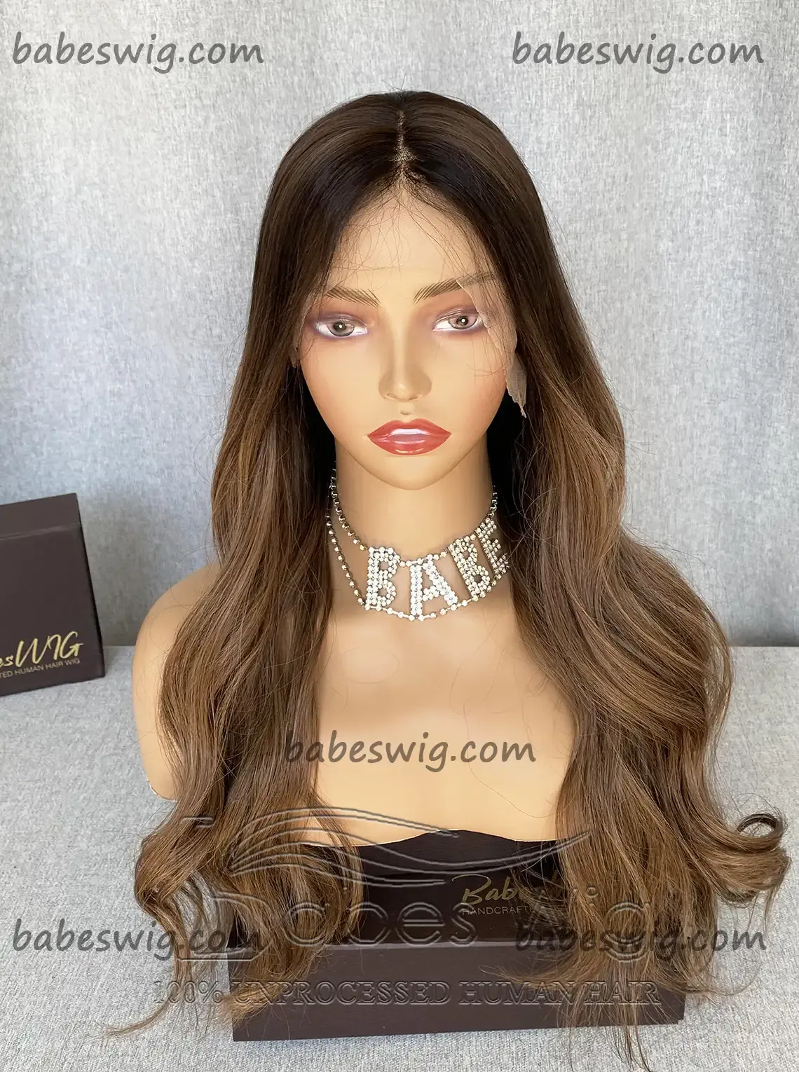 Glueless Best 100% Remy Human Hair Lace Front Wig Ombre Dark Roots to Brown Wavy Lace Frontal Human Hair Wigs 