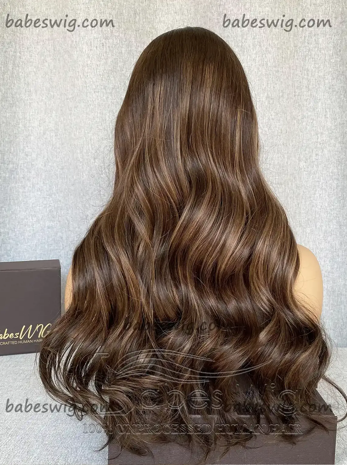 Silk Top Lace Front Wigs Best 100% Human Hair balayage chocolate brown with cameral highlights Silk Base Wigs online store-BabesWIG