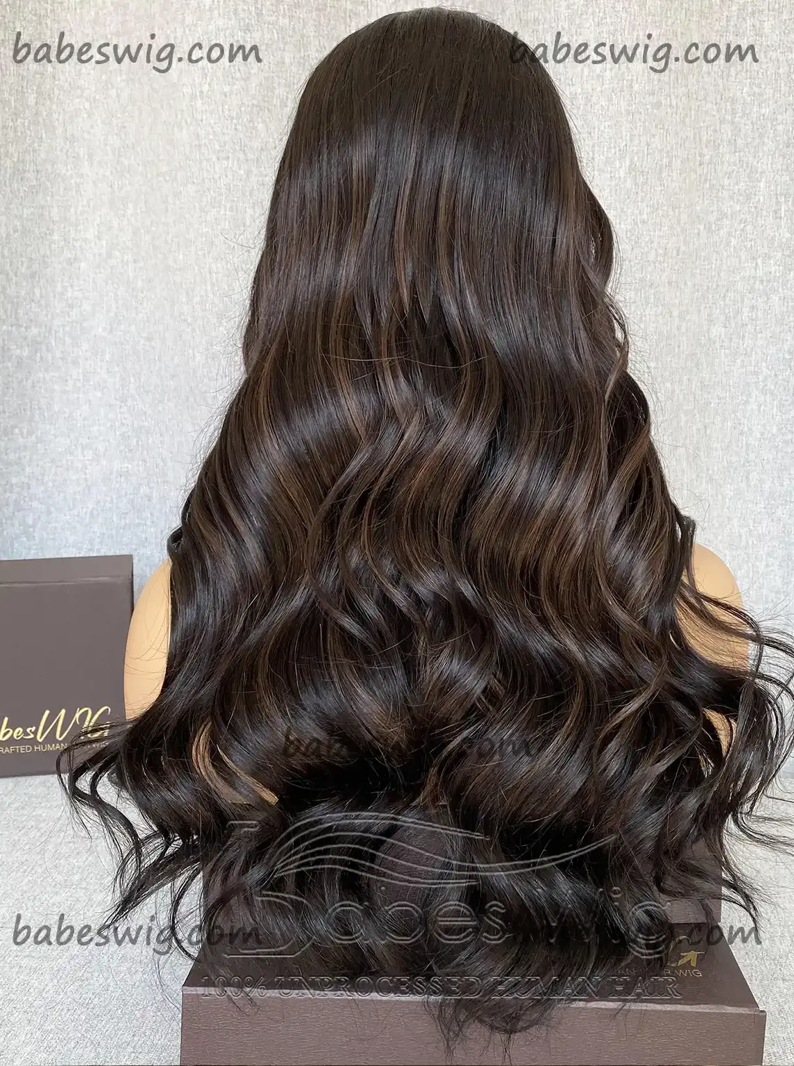 Best Long Wavy 100% Remy Human Hair Silk Top Full Lace Wigs Natural Base With Brown Highlights Human Hair Wig-BabesWIG