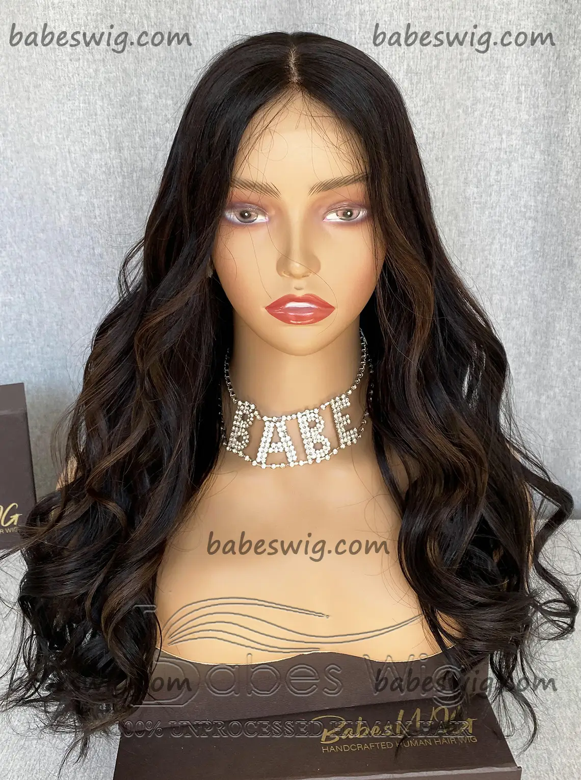 Best Long Wavy 100% Remy Human Hair Silk Top Full Lace Wigs Natural Base With Brown Highlights Human Hair Wig-BabesWIG